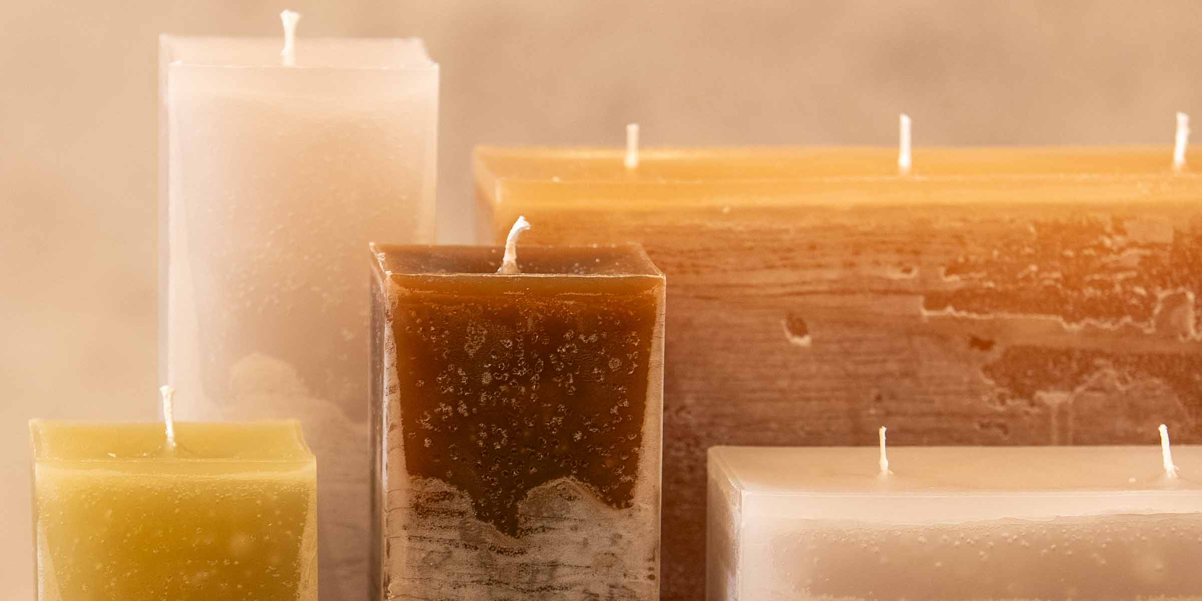 Rustic Candles in Chocolate, Camel, Moss Green and Linen Colours