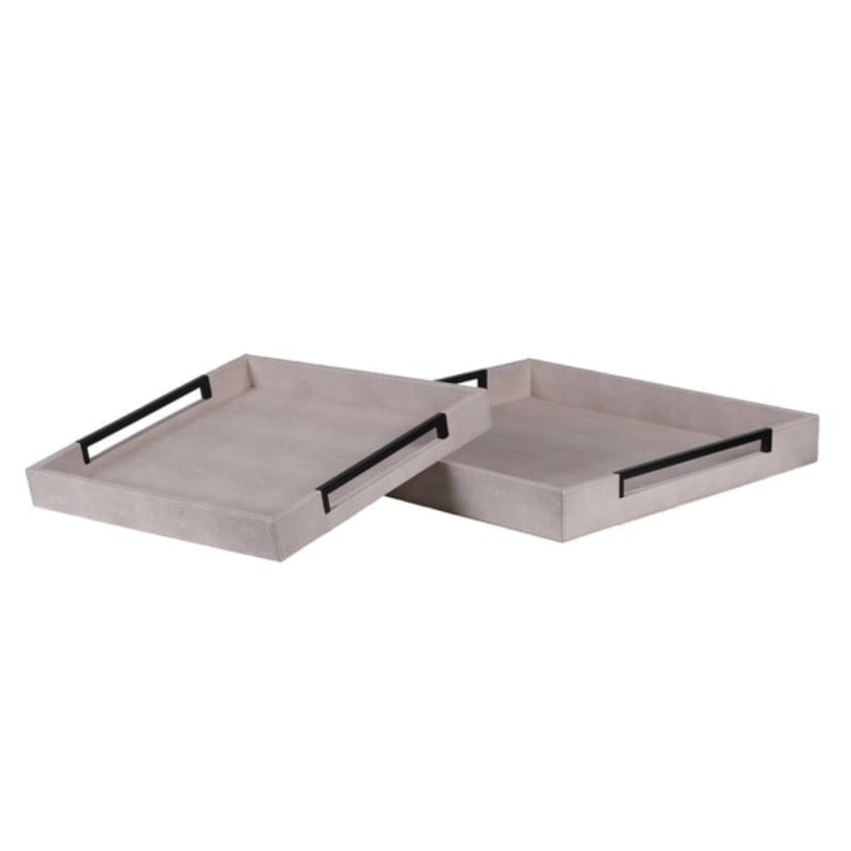 Ivory and Black Faux Shagreen Trays - Large and Small