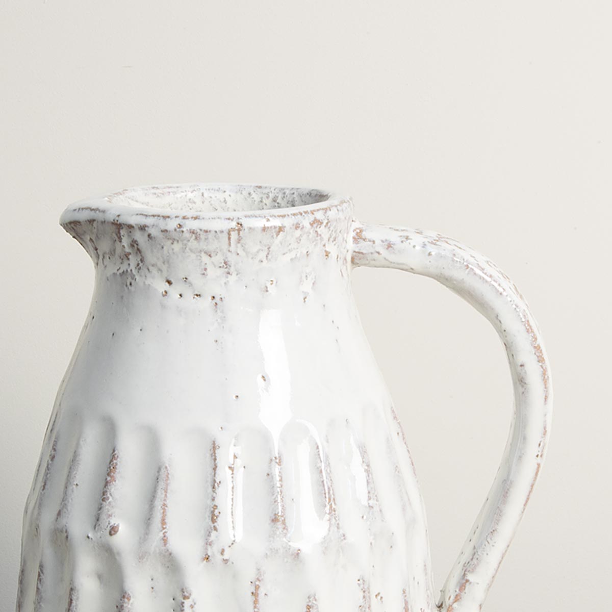 Aged Cream Terracotta Jug – 22cm decorative jug - Close up of top
