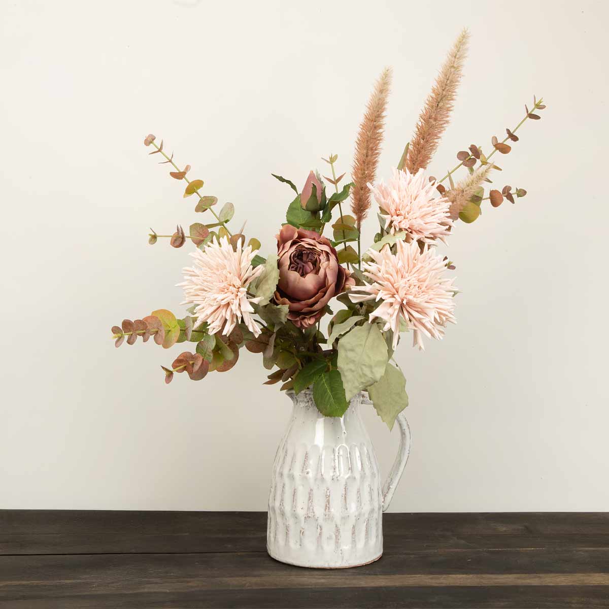 Aged Cream Terracotta Jug – 22cm decorative jug styled with faux flowers in soft neutral tones