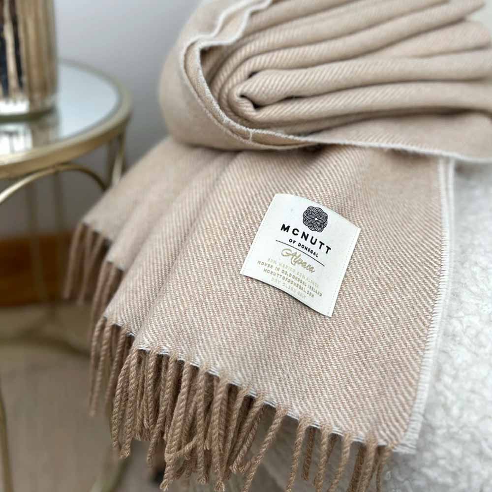 Alpaca and Merino Throw - Almond - McNutt of Donegal