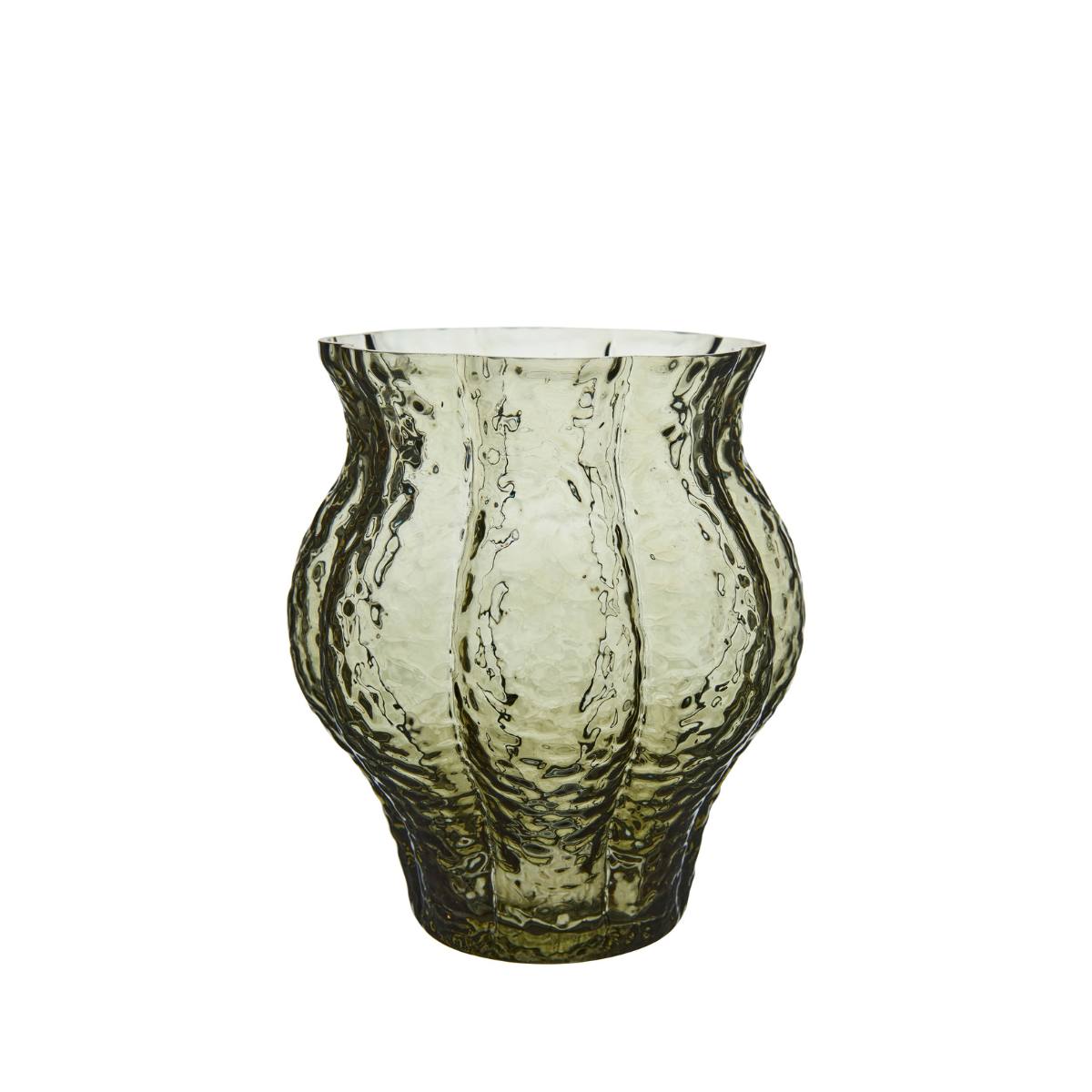 Alva green glass vase with textured surface on a white background