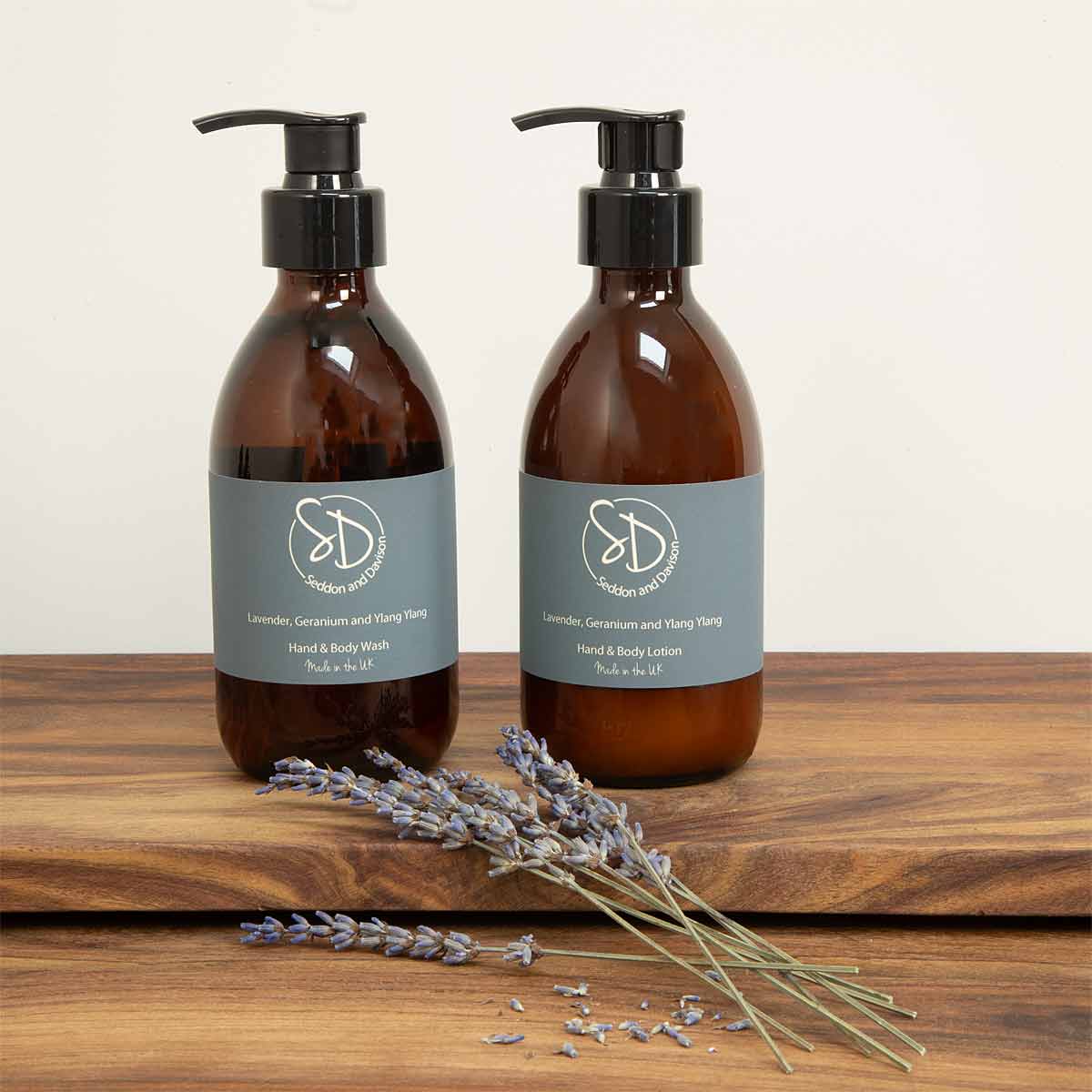 Amber Glass Hand and Body Lotion  - Lavender, Geranium and Ylang Ylang by Seddon and Davison