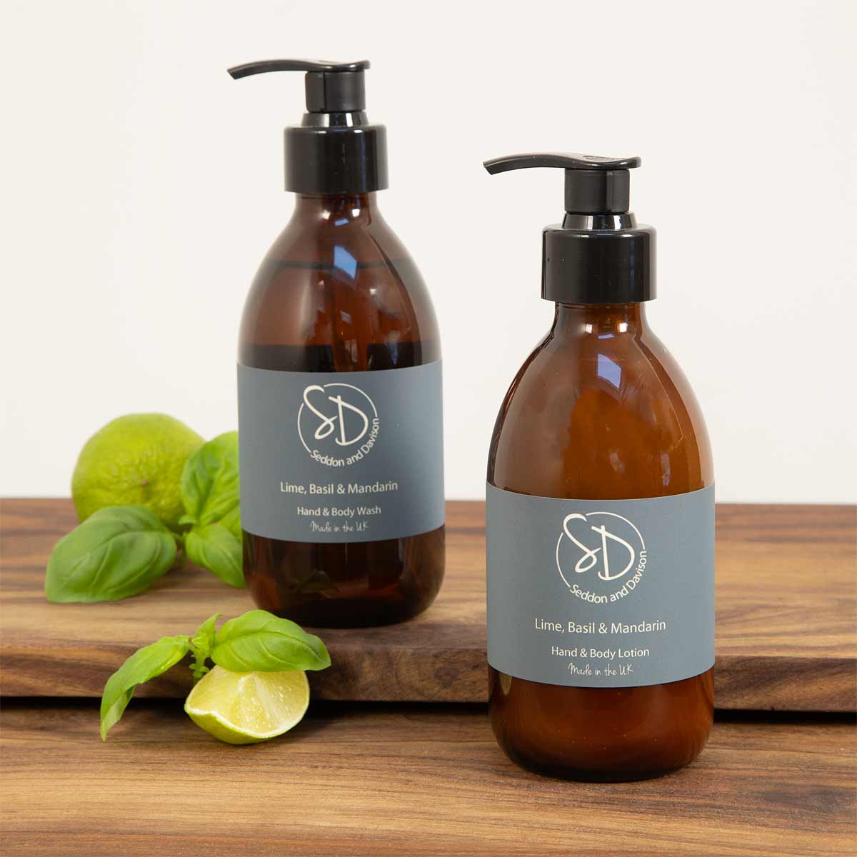 Amber Glass Hand and Body Lotion  - Lime, Basil and Mandarin by Seddon and Davison