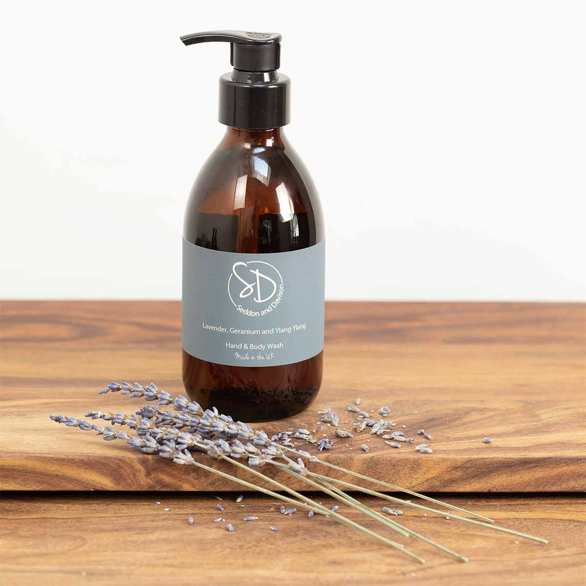 Amber Glass Hand and Body Wash  - Lavender, Geranium and Ylang Ylang by Seddon and Davison