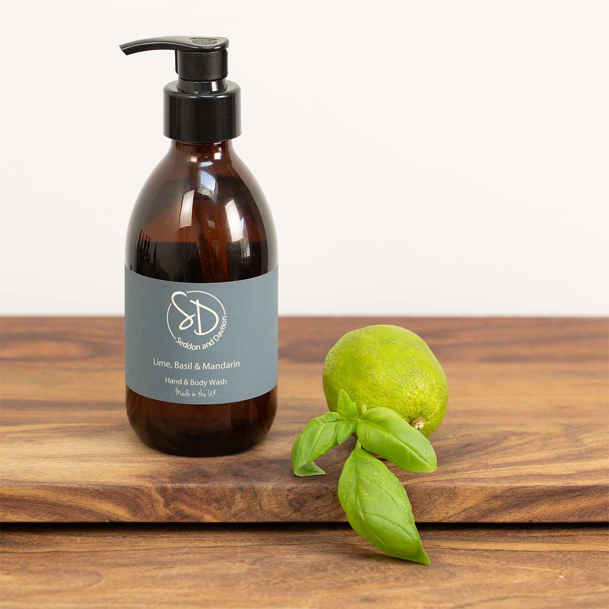 Amber Glass Hand and Body Wash - Lime, Basil and Mandarin by Seddon and Davison