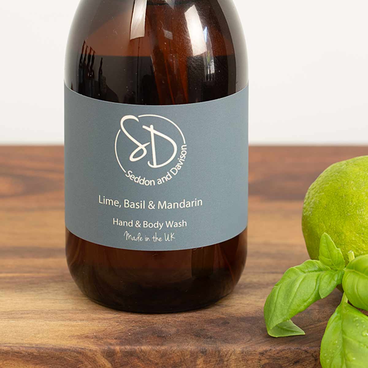 Amber Glass Hand and Body Wash - Lime, Basil and Mandarin by Seddon and Davison