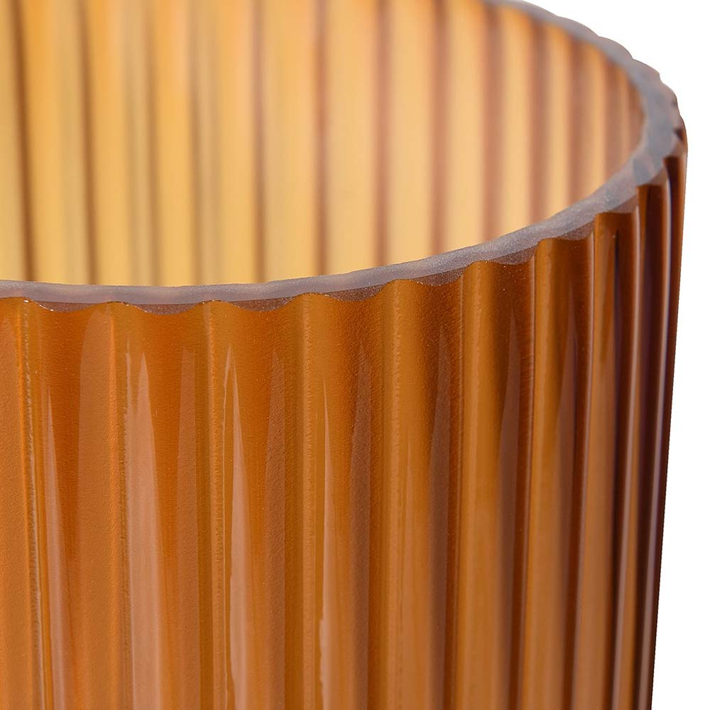 Close up of Large Amber Smoke Fluted Glass Vase