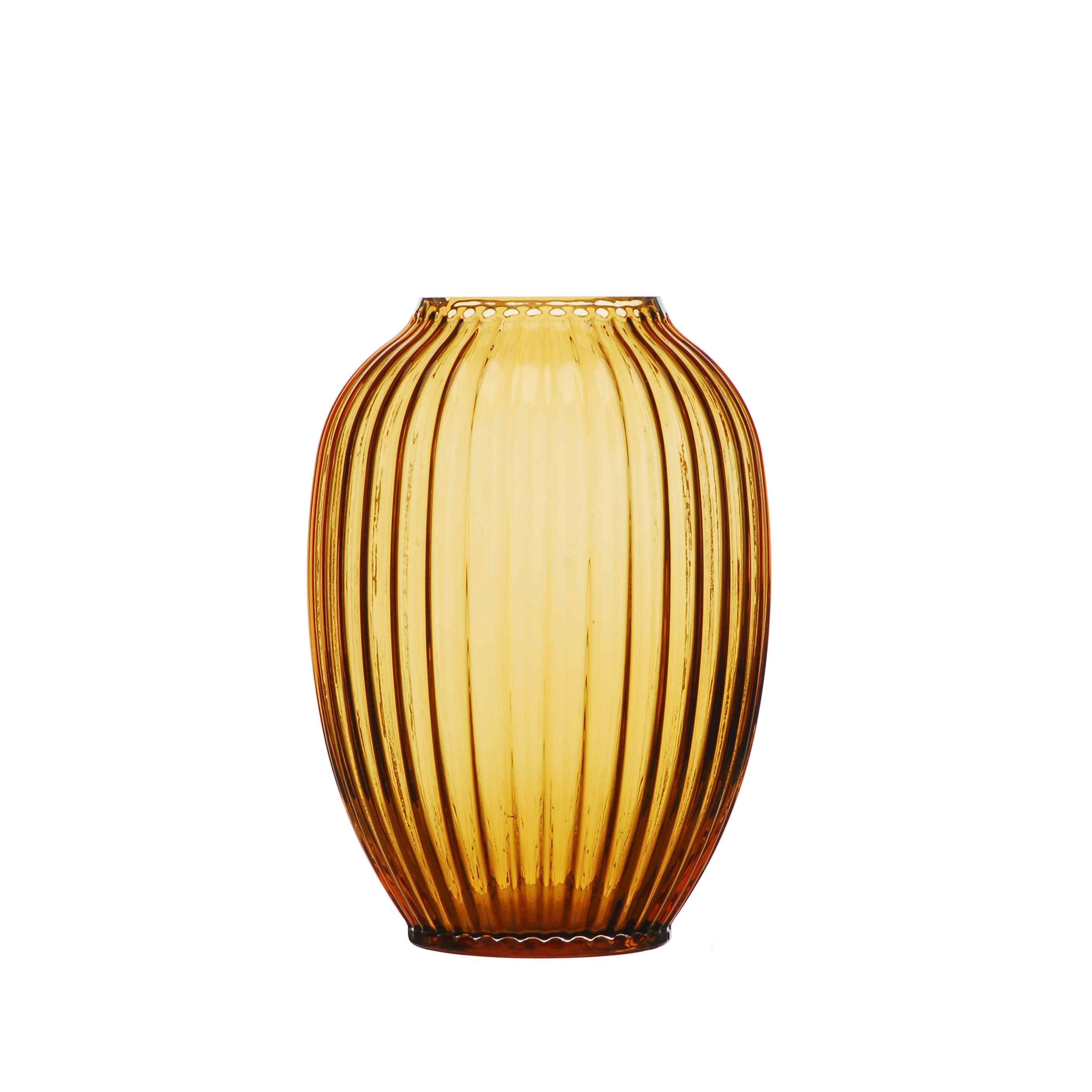 Amber Fluted Glass Vase - Medium