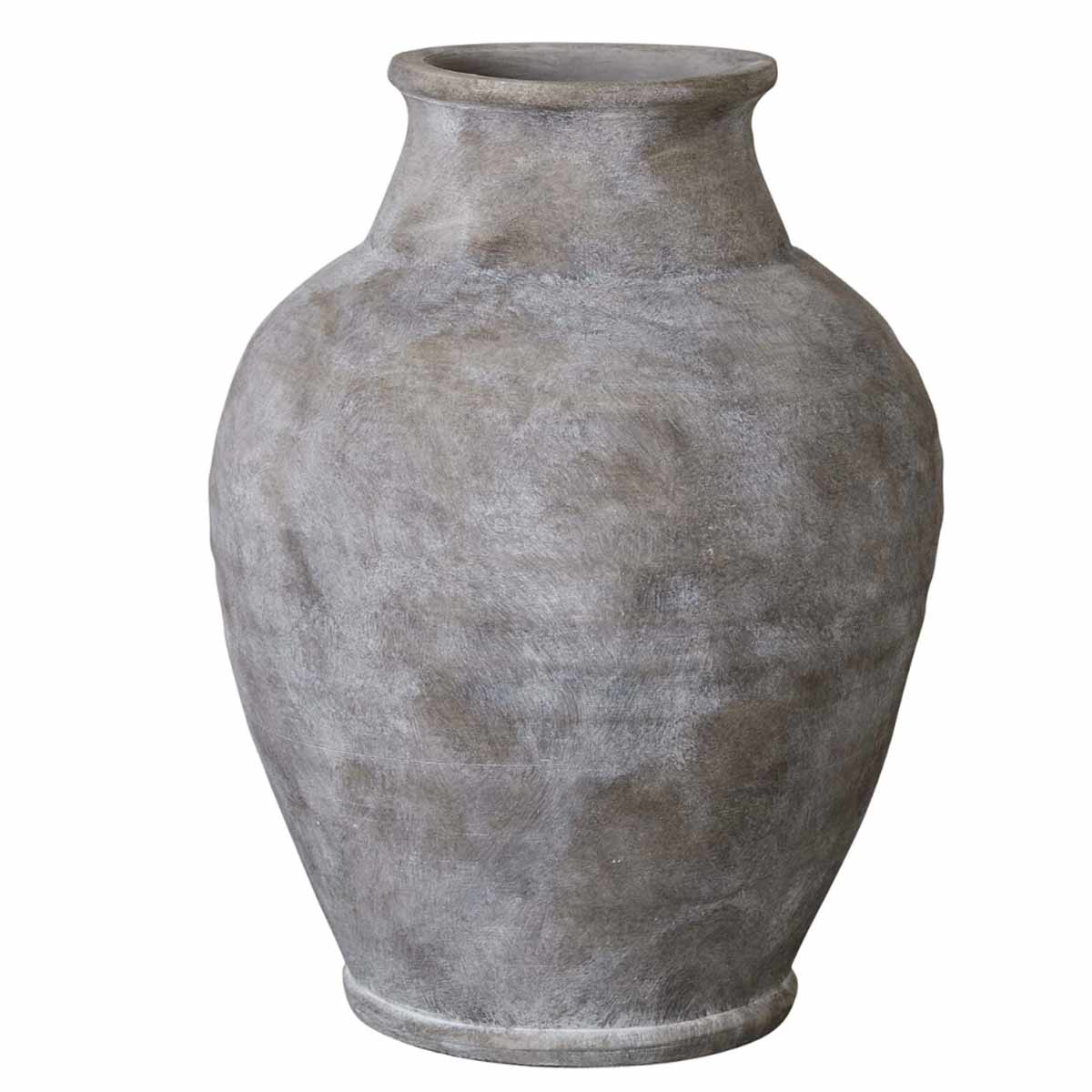 Handcrafted Anna Clay Urn Vase in Antique Grey with a rustic finish, featuring a timeless design perfect for fresh or dried flowers in modern and traditional interiors.