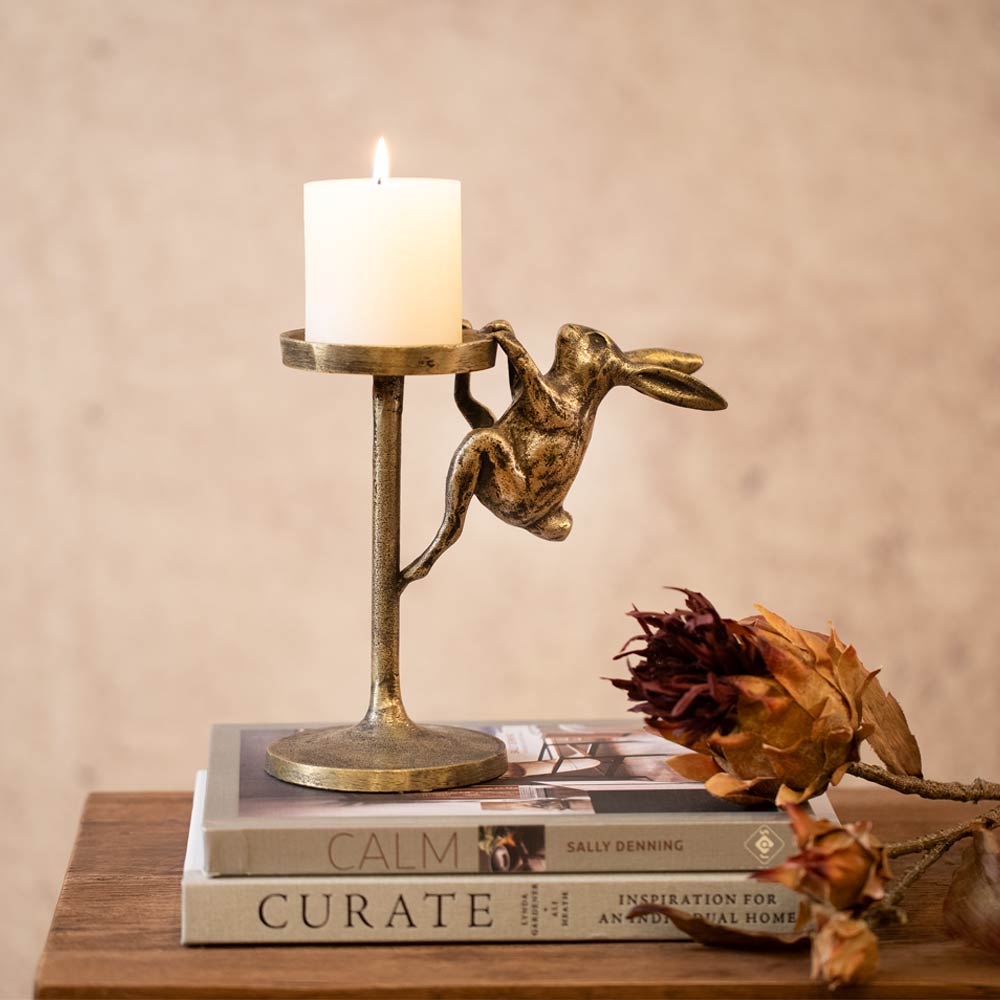 Antique Brass Hare Candlestick