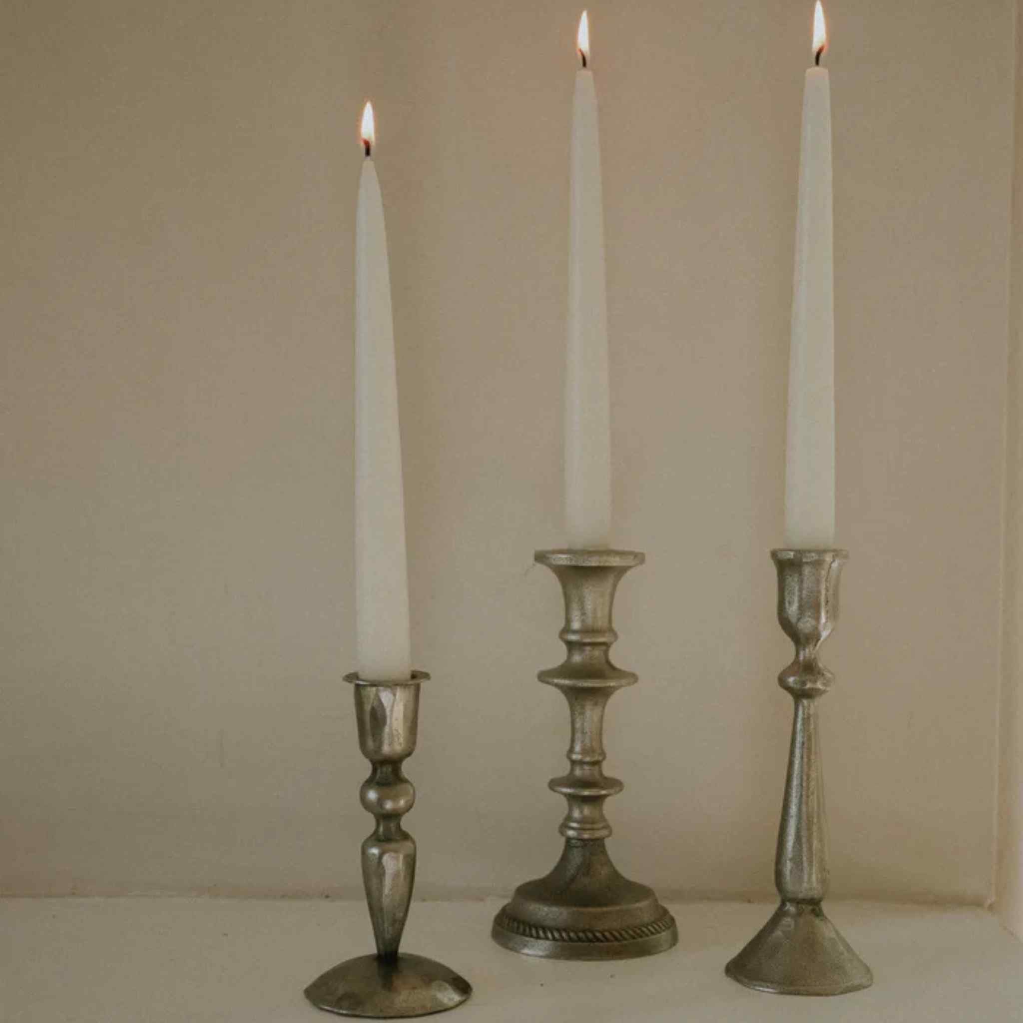 Antique Hammered Candlestick in Silver