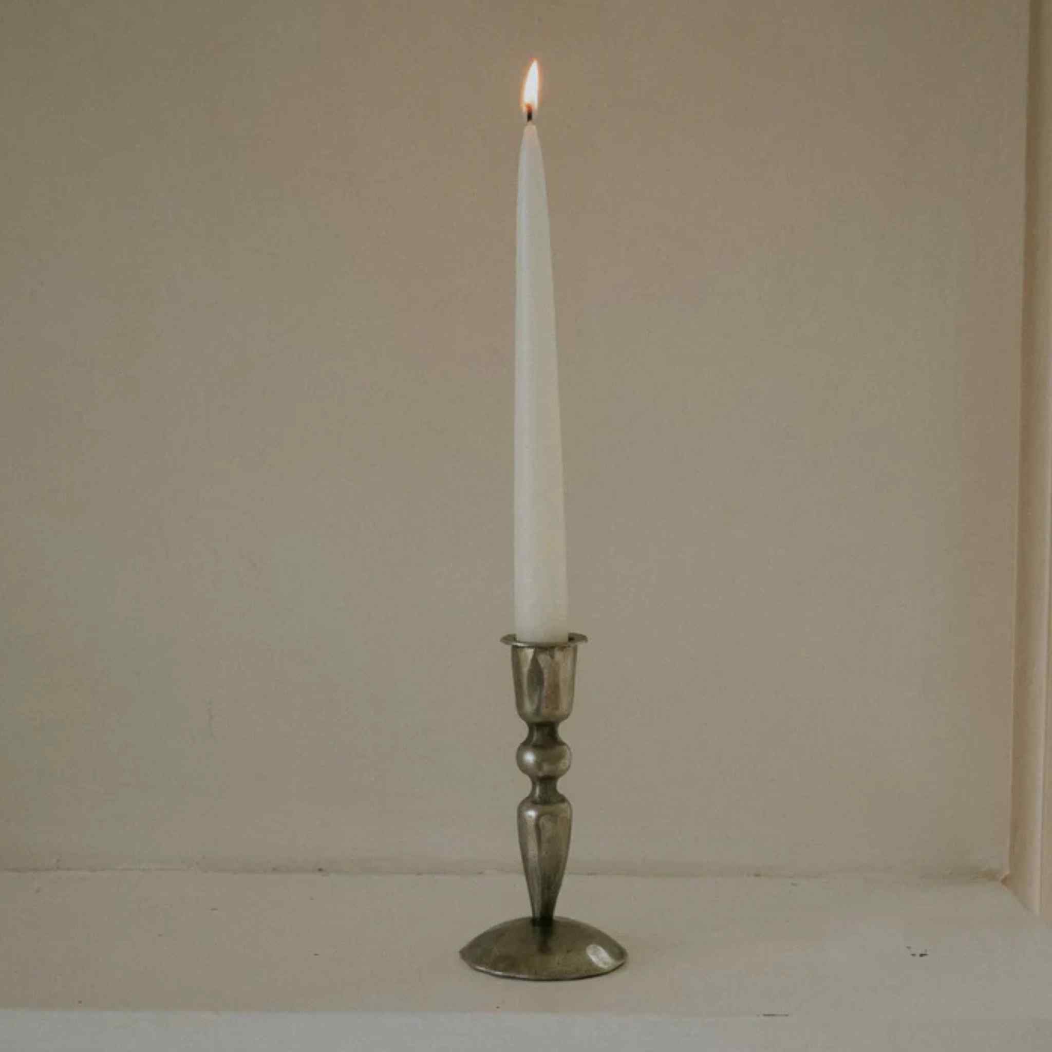 Antique Hammered Candlestick in Silver