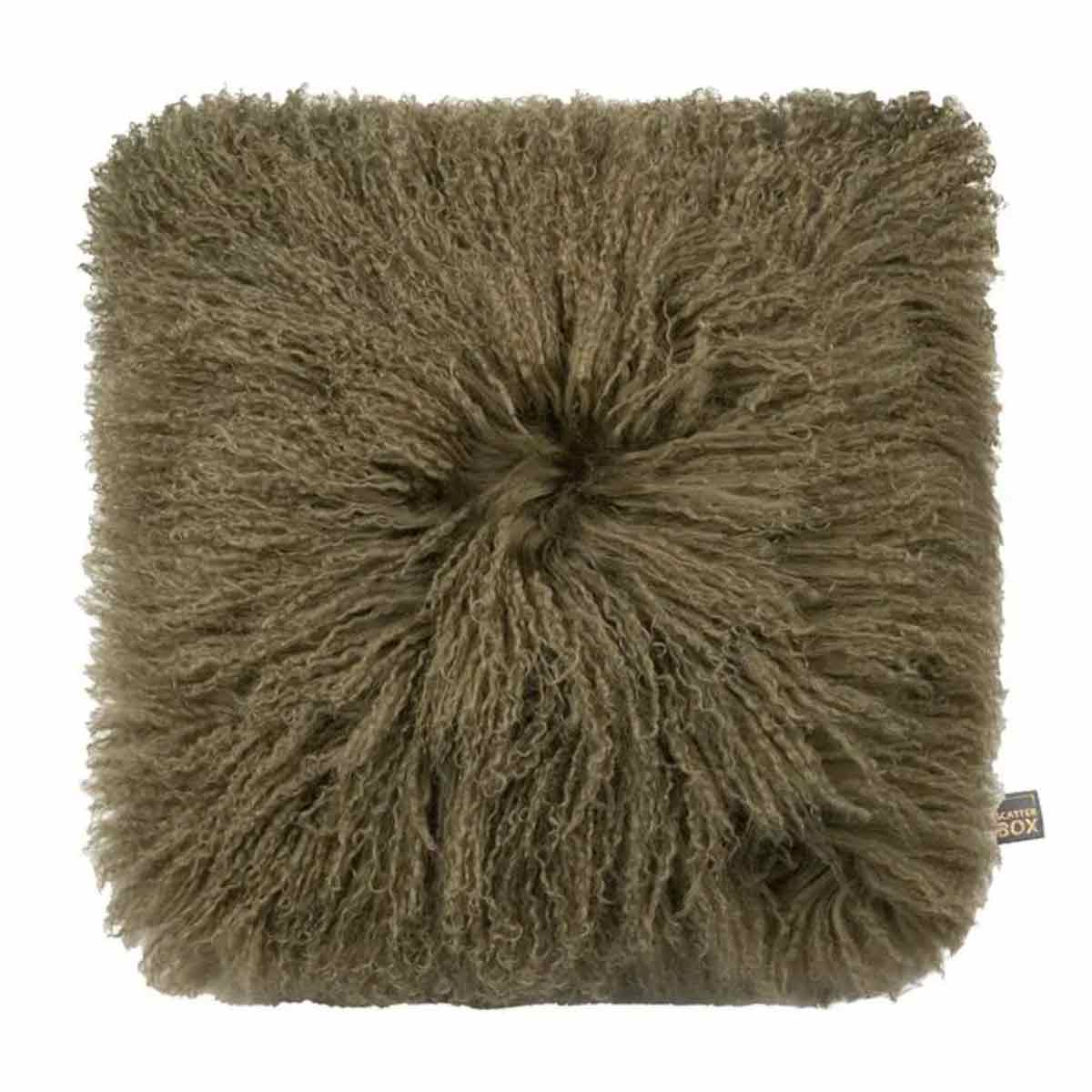 Aran Sheepskin Cushion in Green