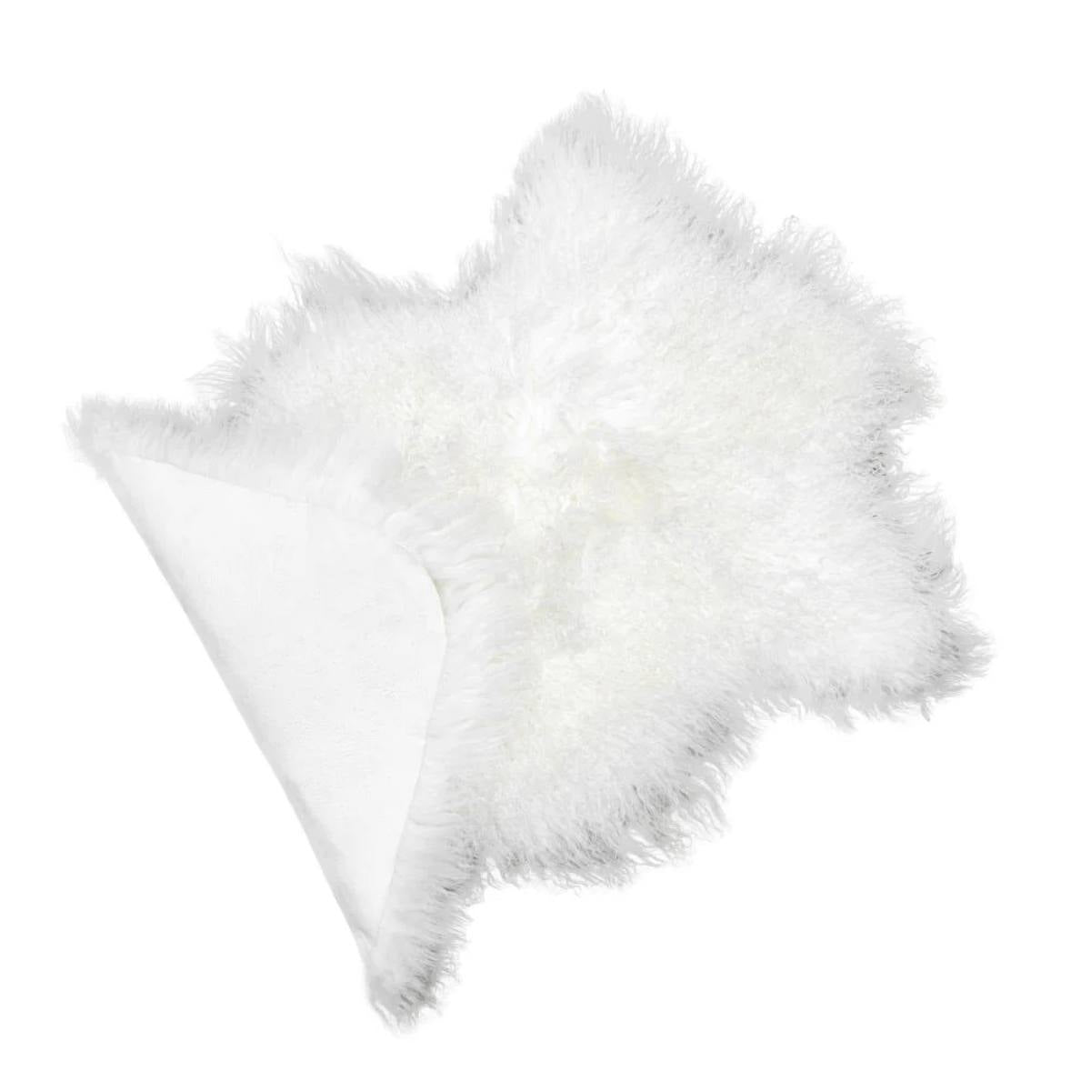 Close-up of the Aran Sheepskin Rug showing its plush Mongolian wool fibers and soft suede backing.