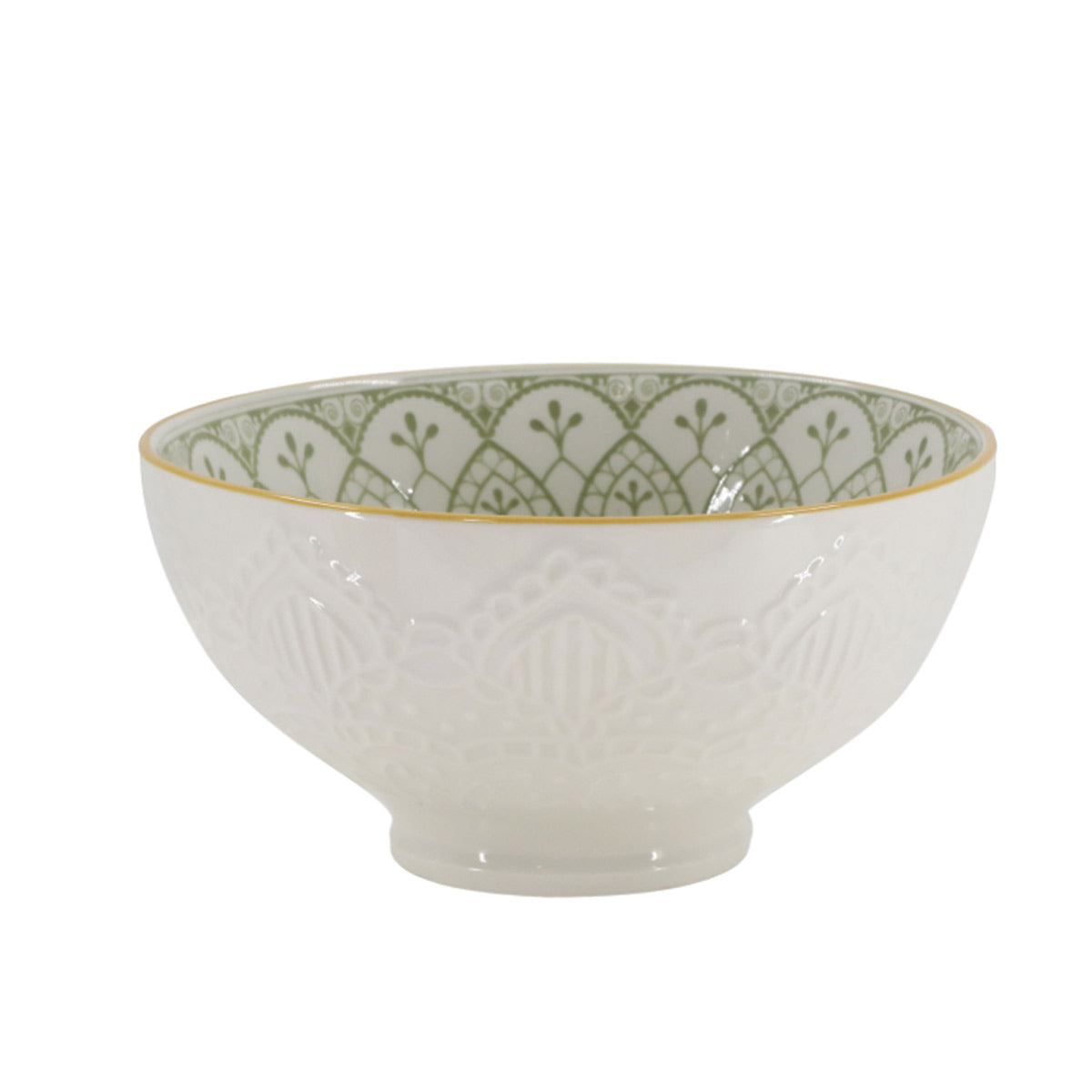 Ares White and Verte Porcelain Bowl with Yellow Rim – Front View