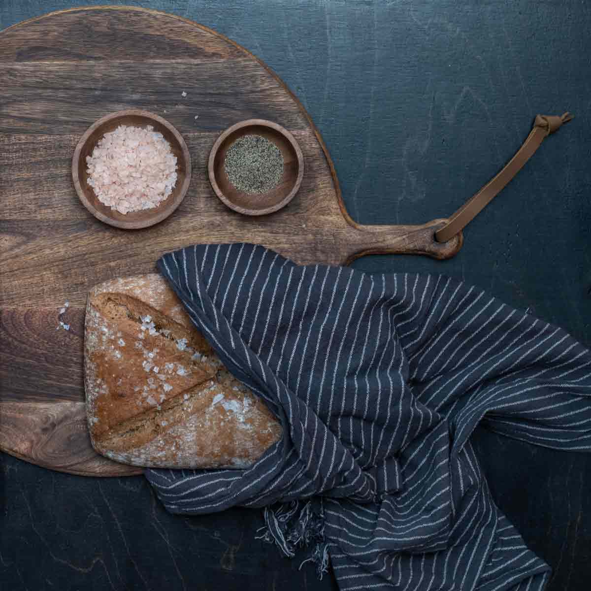 Asha Large Wooden Board styled with bread and wooden bowls – Sold individually