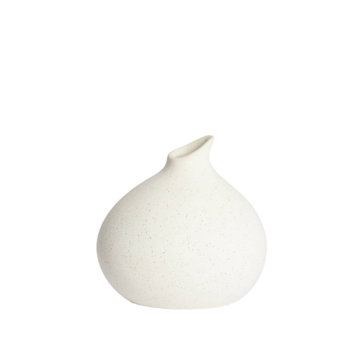 Tall White Assaga Ceramic Vase with speckled texture on a white background