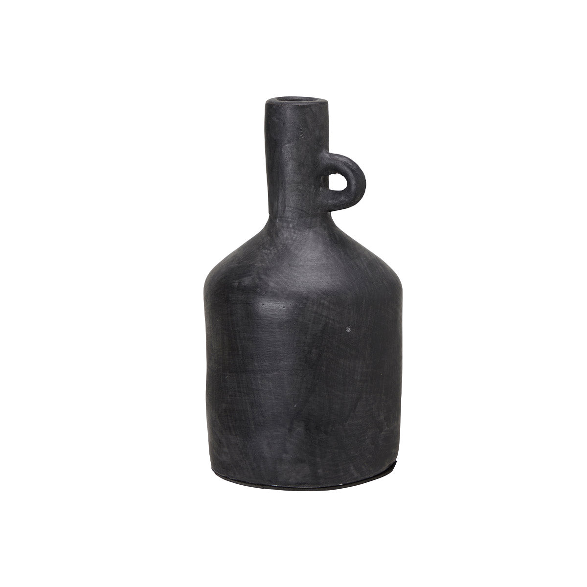 Tall Baku black terracotta vase with loop handle – 22 cm