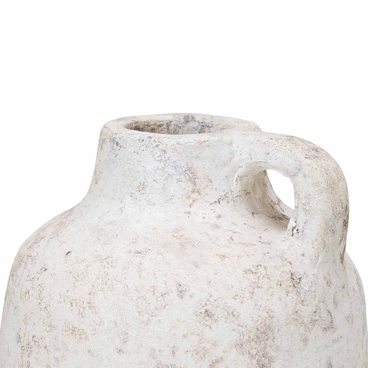Baku Vase in White – Short, handcrafted terracotta vase with rustic glaze, 12x15cm - Close up of bottle design
