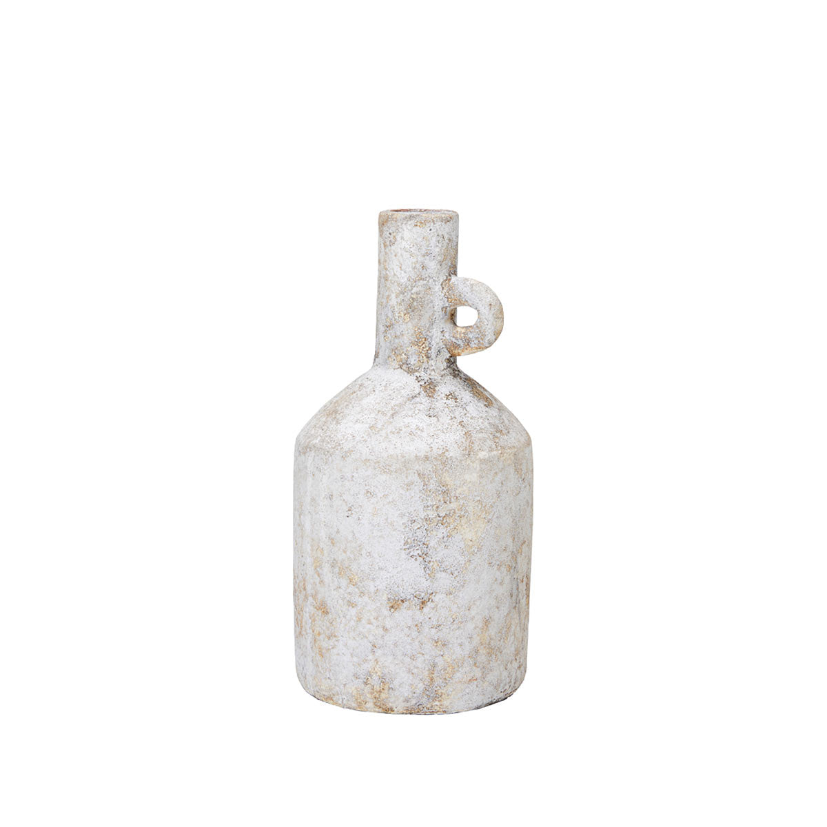 Tall Baku Vase in White – Bottle-shaped handcrafted terracotta vase with rustic white glaze, 12x22cm
