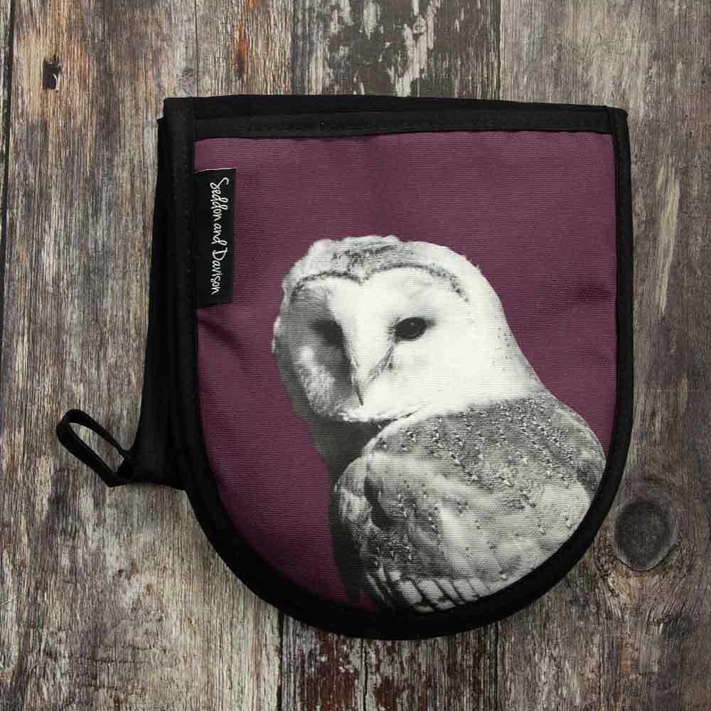 Barn Owl Oven Gloves - Mulberry