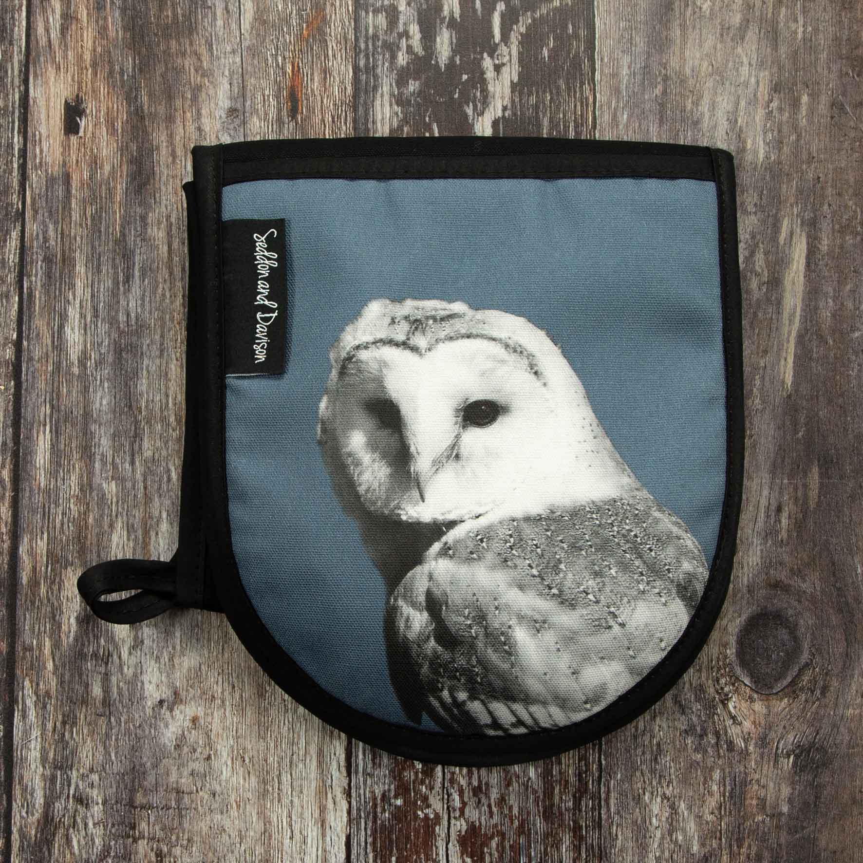 Barn Owl Oven Gloves - Steel Blue