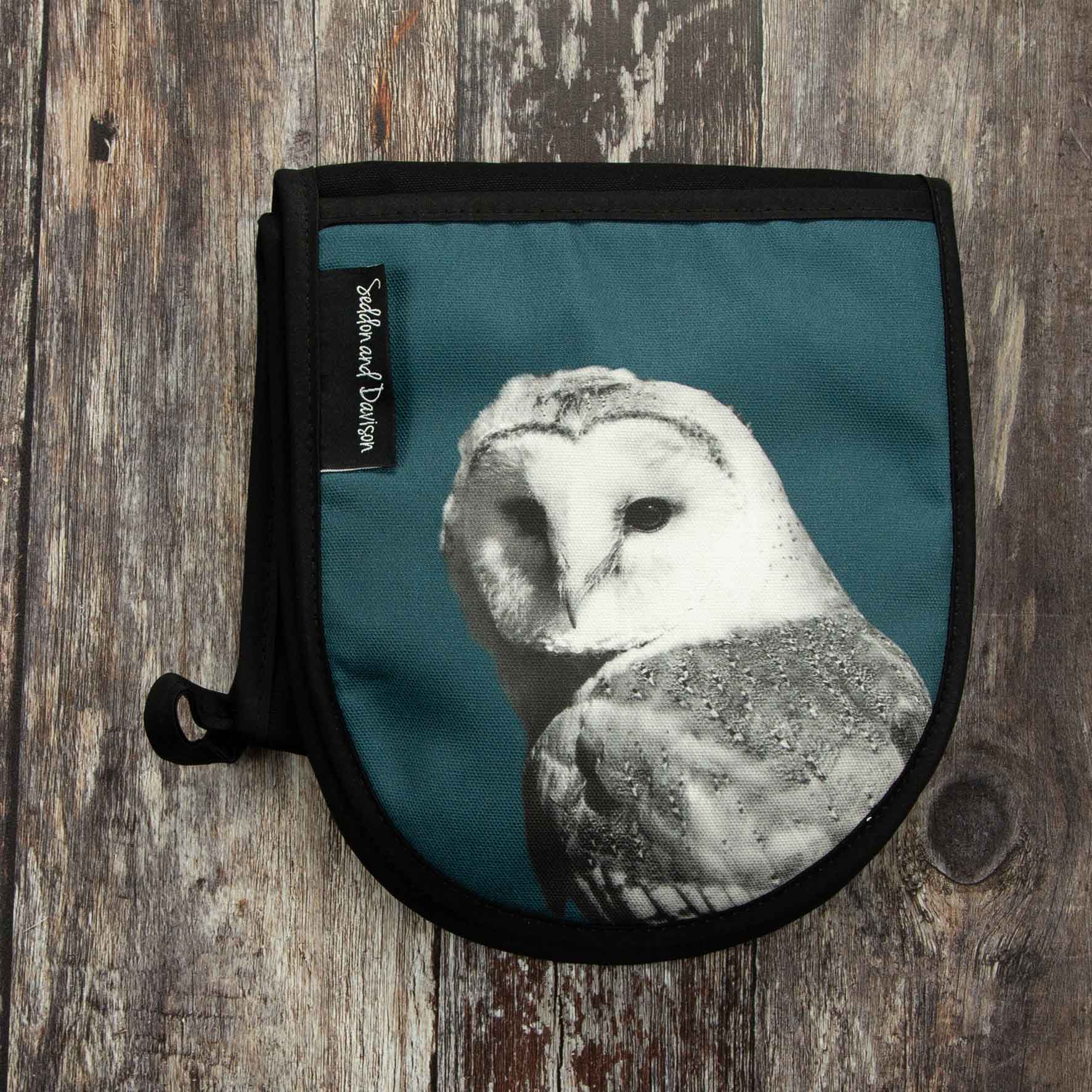 Barn Owl Oven Gloves - Teal Green