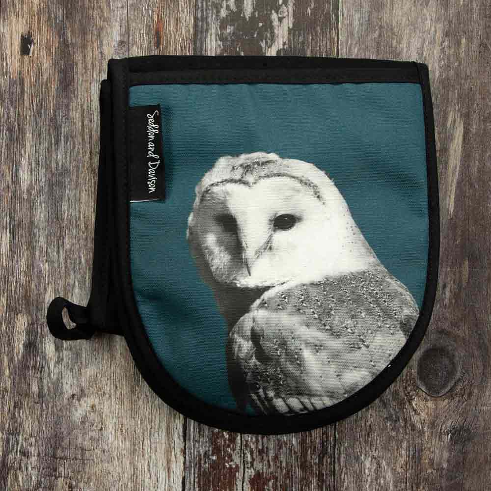 Barn Owl Oven Gloves - Teal Green