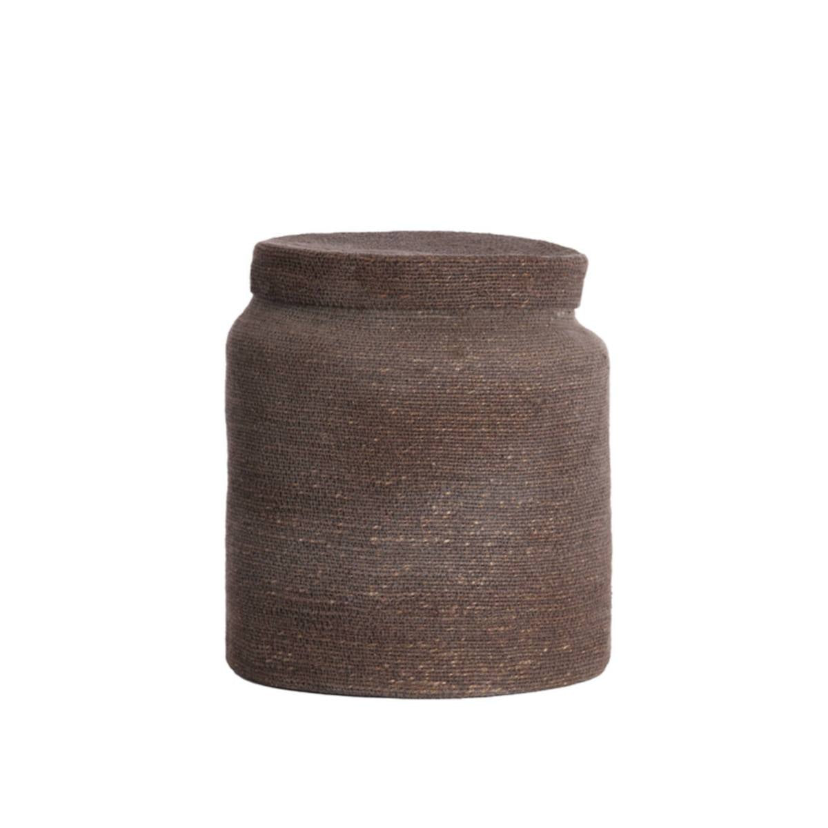 Betania Brown Lidded Basket  -Part of a set of two - Dark Brown Larger Basket on white background