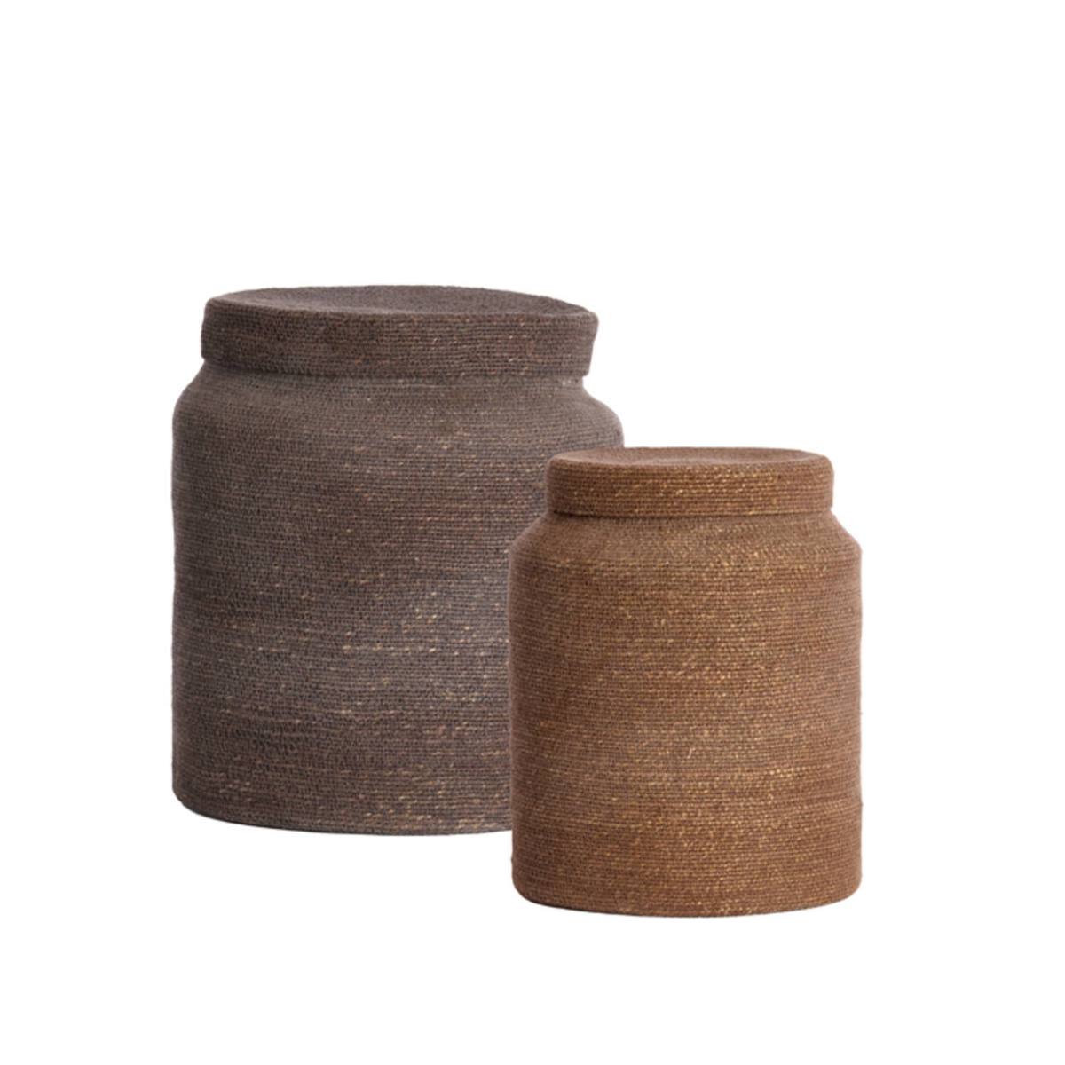Betania Brown/Taupe Lidded Baskets  - Set of Two - Displayed against white background