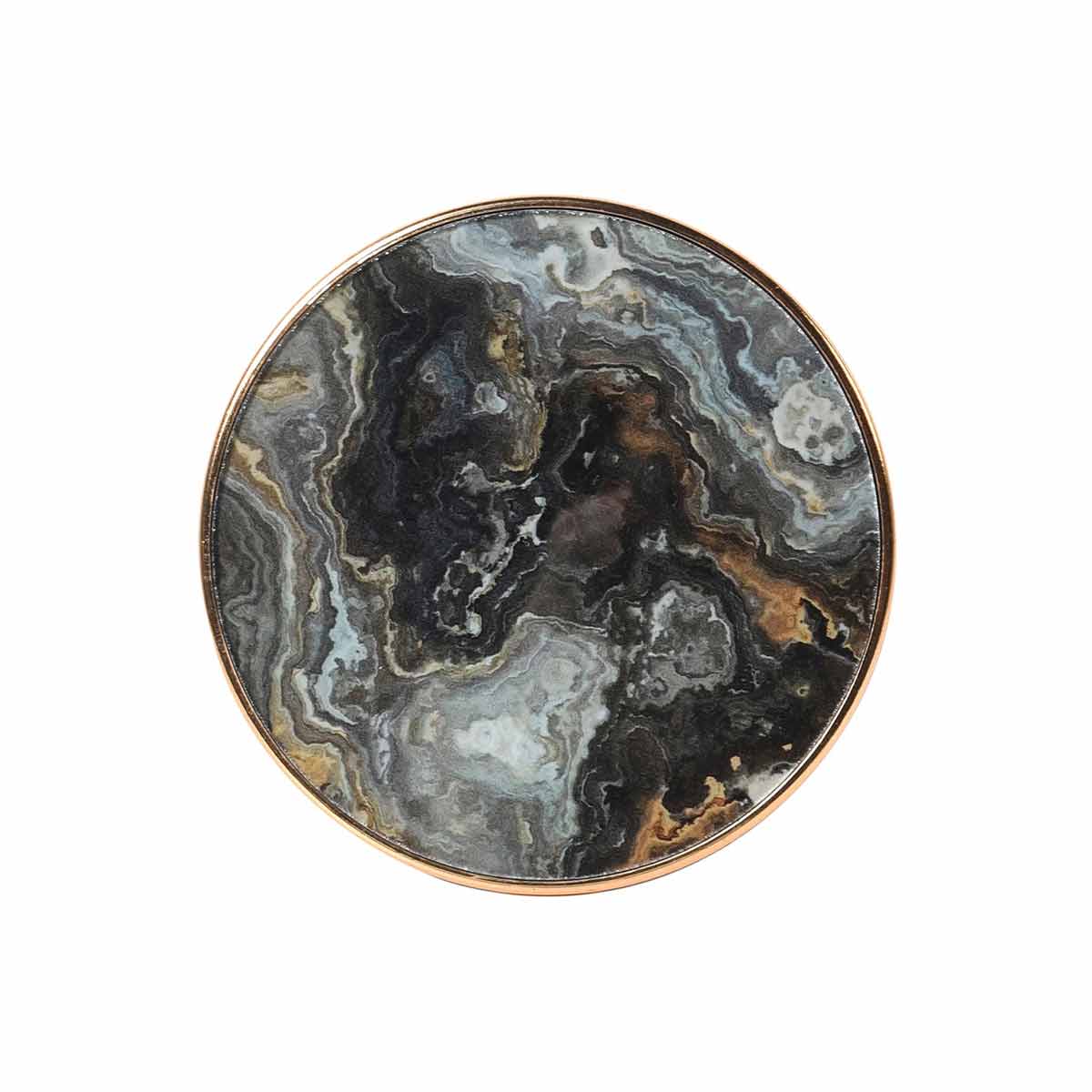 Black marble effect coasters with gold trim in holder – set of 4 - Viewed from Above