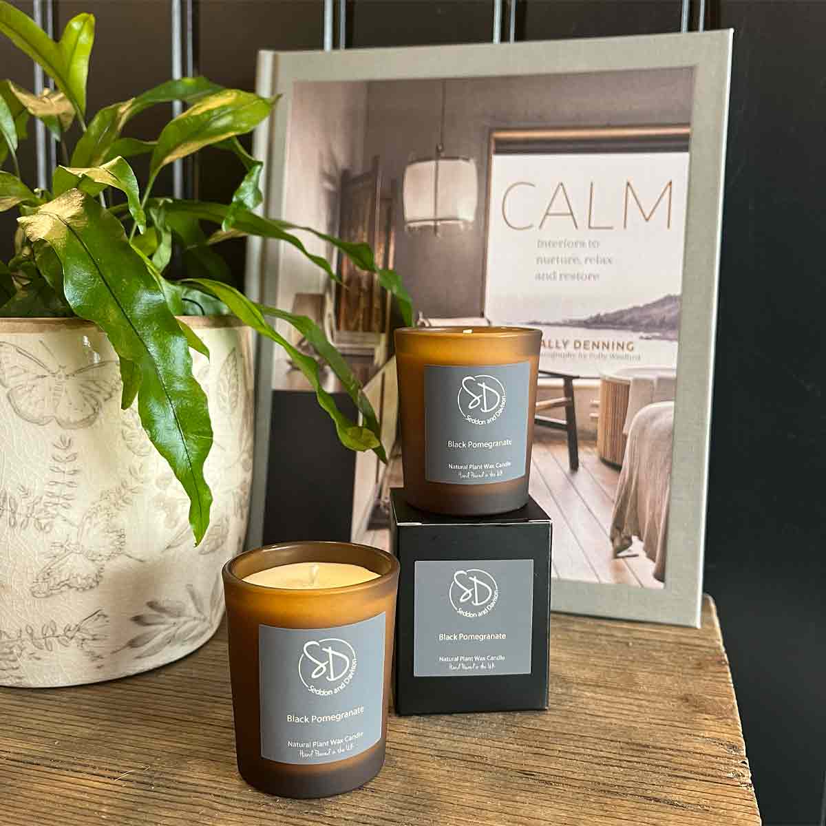 Black Pomegranate 9cl Votive Candle - Frosted Amber Glass Jar