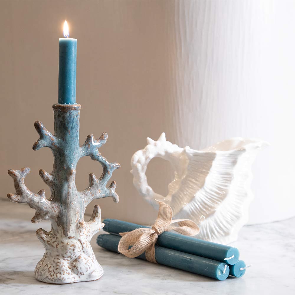 Bridget Stoneware Candle Holder in Blue and Grey