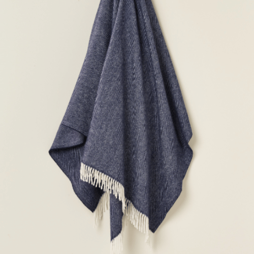Bronte by Moon Merino Throw - Navy Herringobone