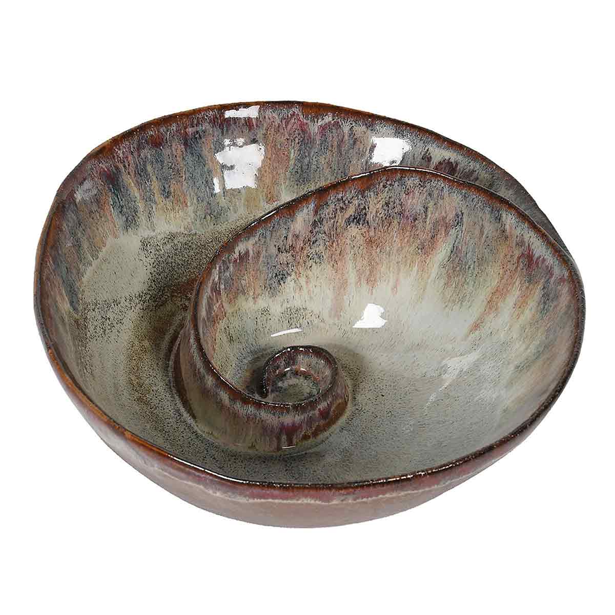Brown Ombre Shell Effect Bowl – reactive glaze finish in earthy and blue tones - Viewed from Above