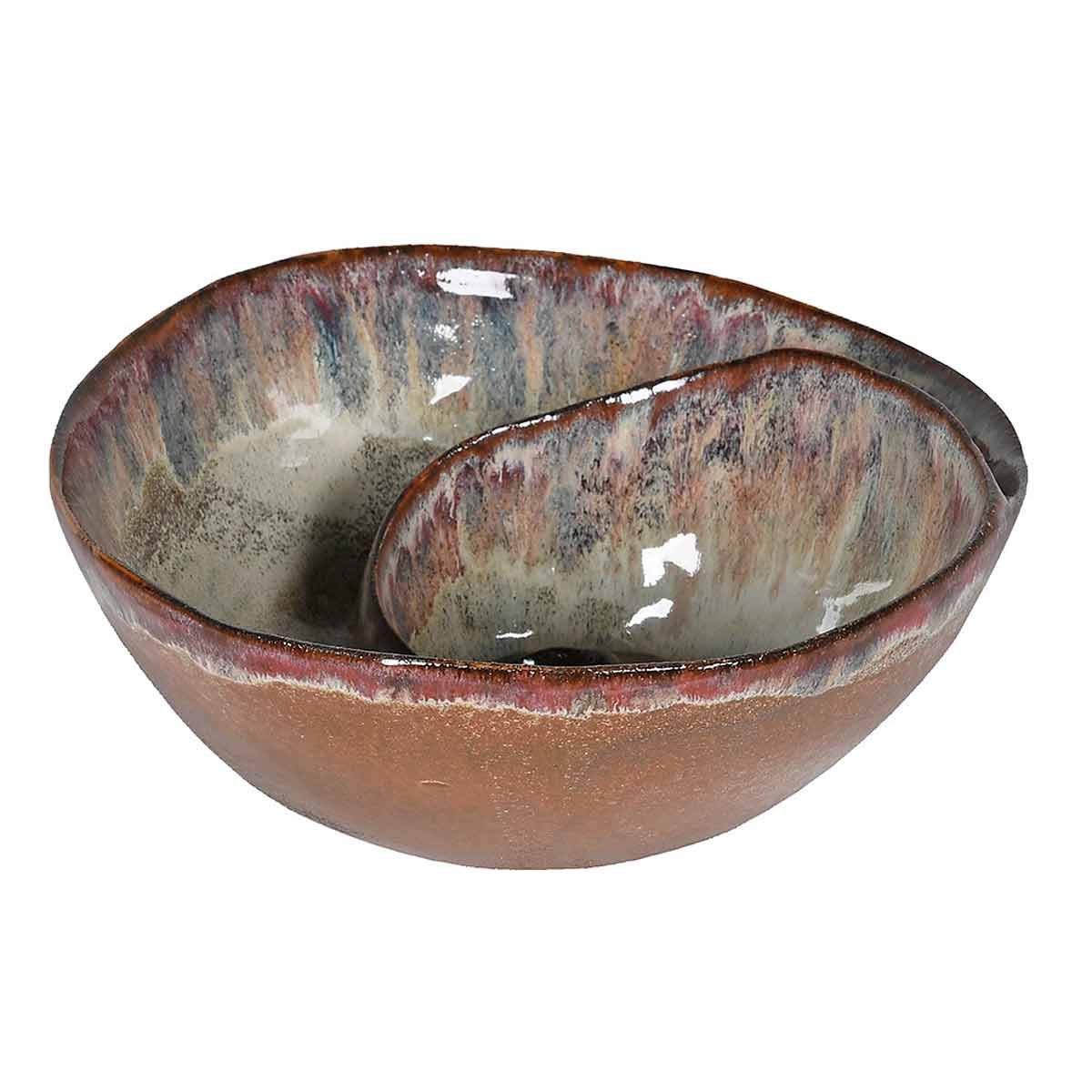 Brown Ombre Shell Effect Bowl – reactive glaze finish in earthy and blue tones - Side View