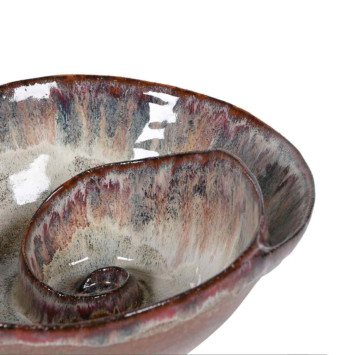 Brown Ombre Shell Effect Bowl – reactive glaze finish in earthy and blue tones - Close of textured glaze effect