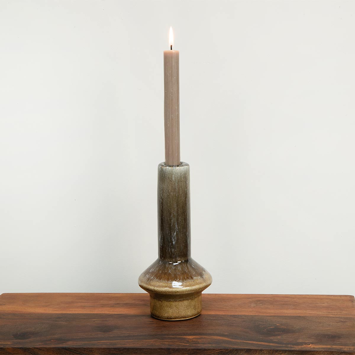 Burano Ceramic Candlestick - Dark Olive and Brown