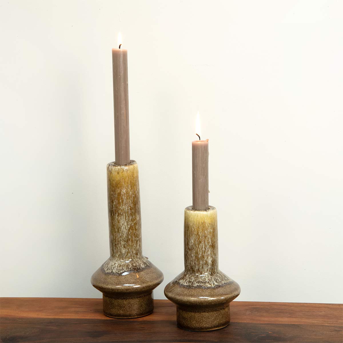 Burano Ceramic Candlestick - Ochre and Olive Green