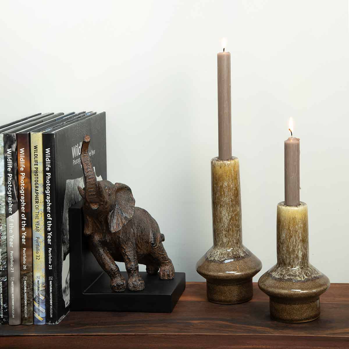 Burano Ceramic Candlestick - Ochre and Mocha Glaze