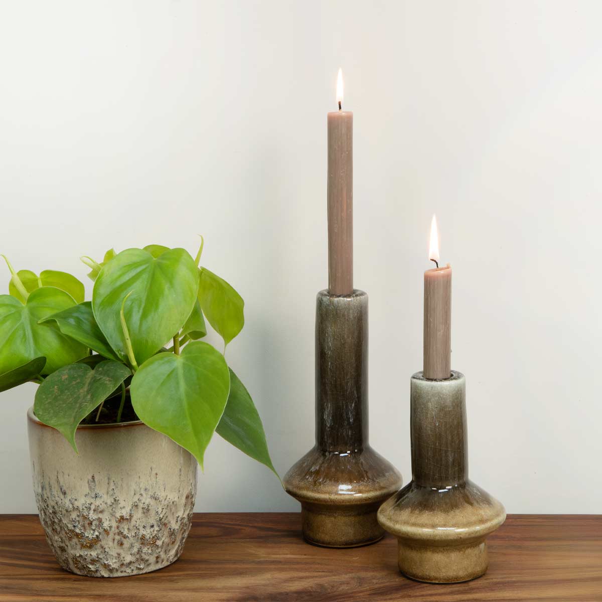 Burano Ceramic Candlestick - Brown and Tan Glaze