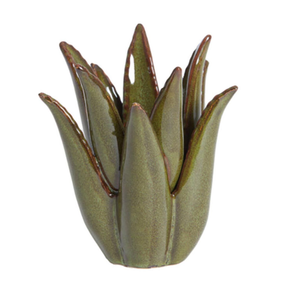 Close-up of the Cactus Ceramic Candle Holder in dark green, highlighting the lifelike cactus-inspired shape and glossy ceramic texture, designed for dinner candles.