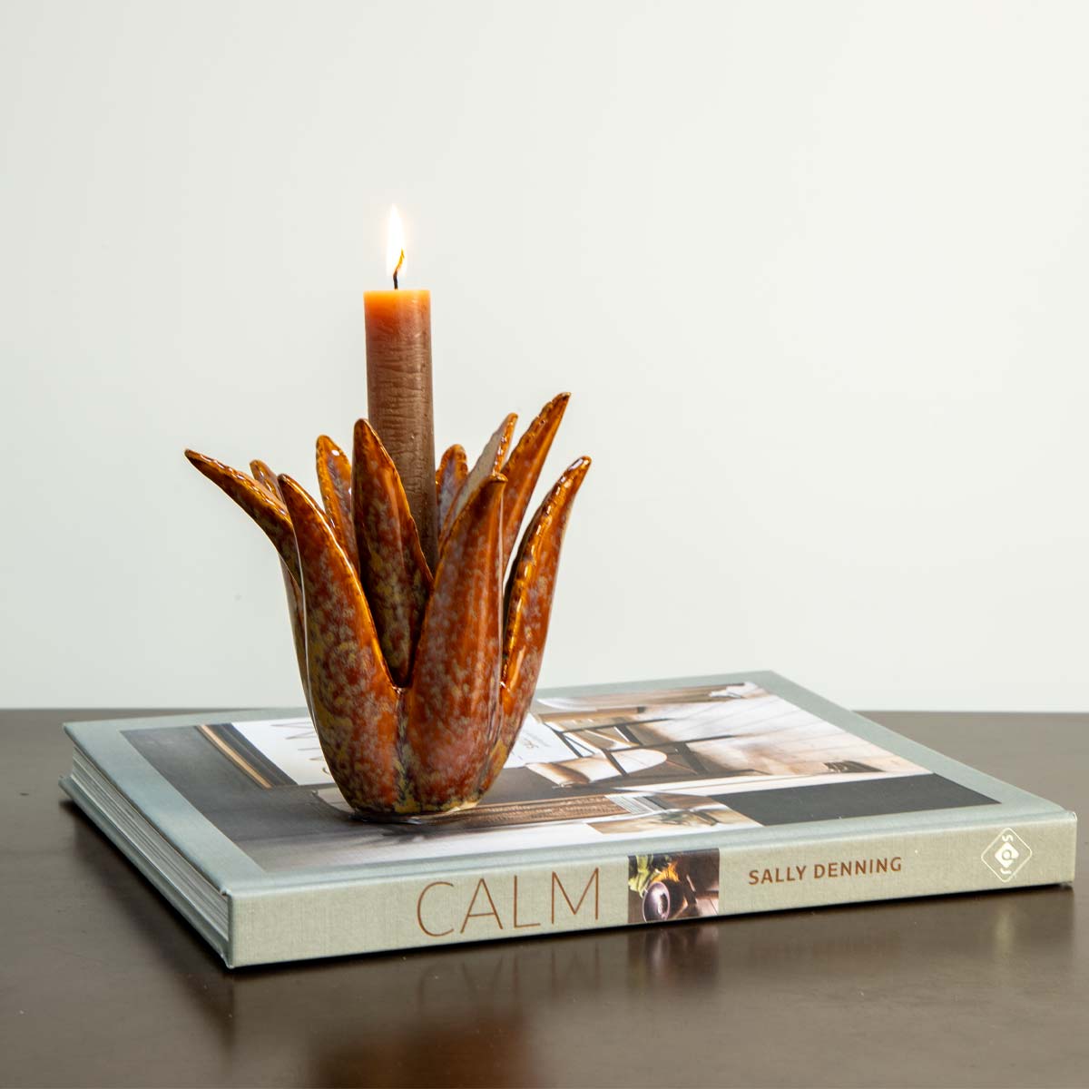 Cactus Ceramic Candlestick - Brown/Grey