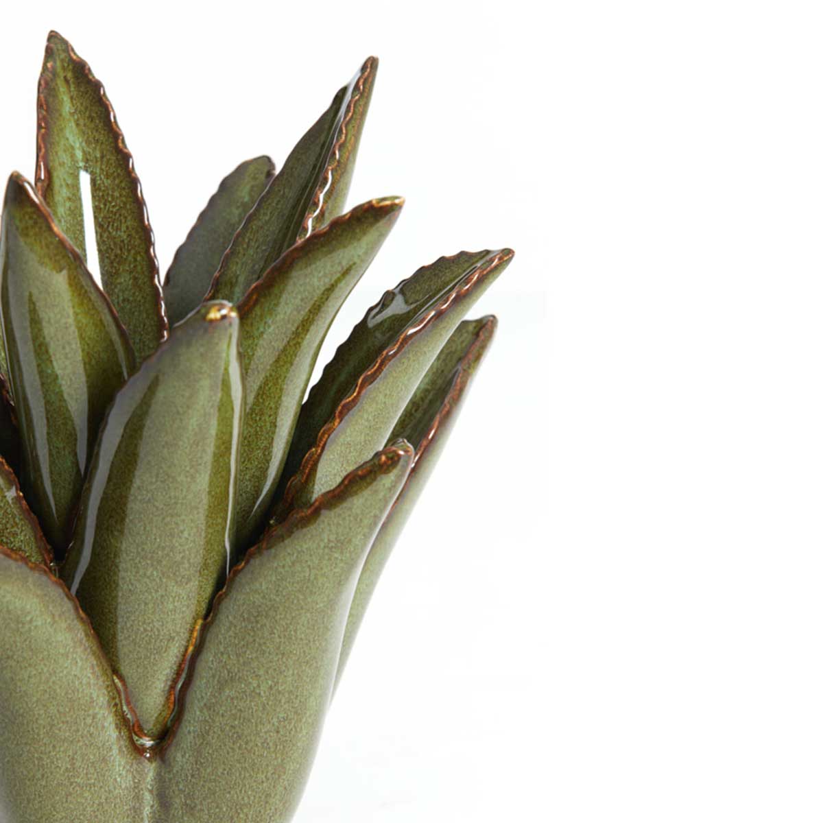 Cactus Ceramic Tealight Holder – Dark Green - Close up of leaf design
