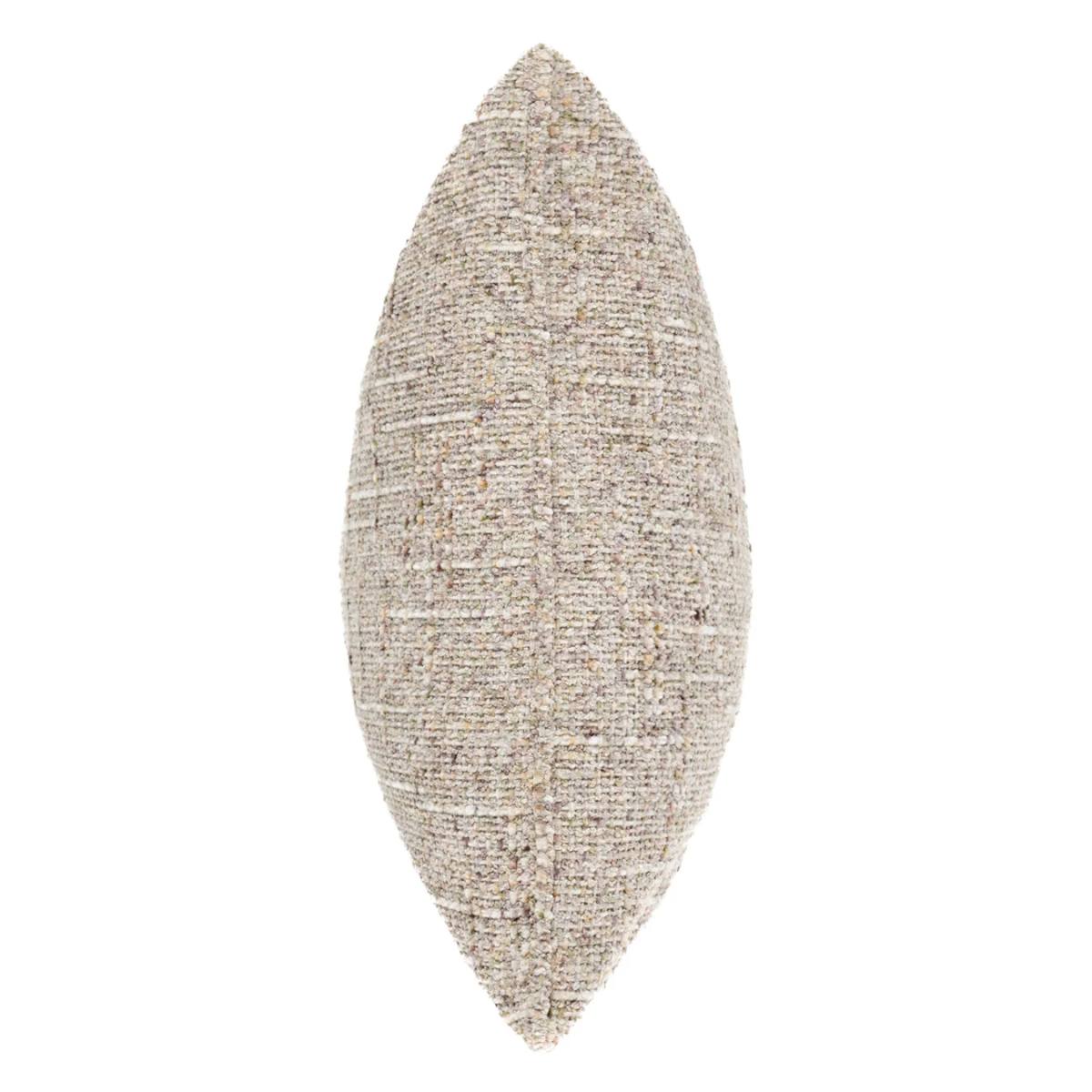 Caden Square Cushion Cream and Sage bouclé fabric - side view on white background