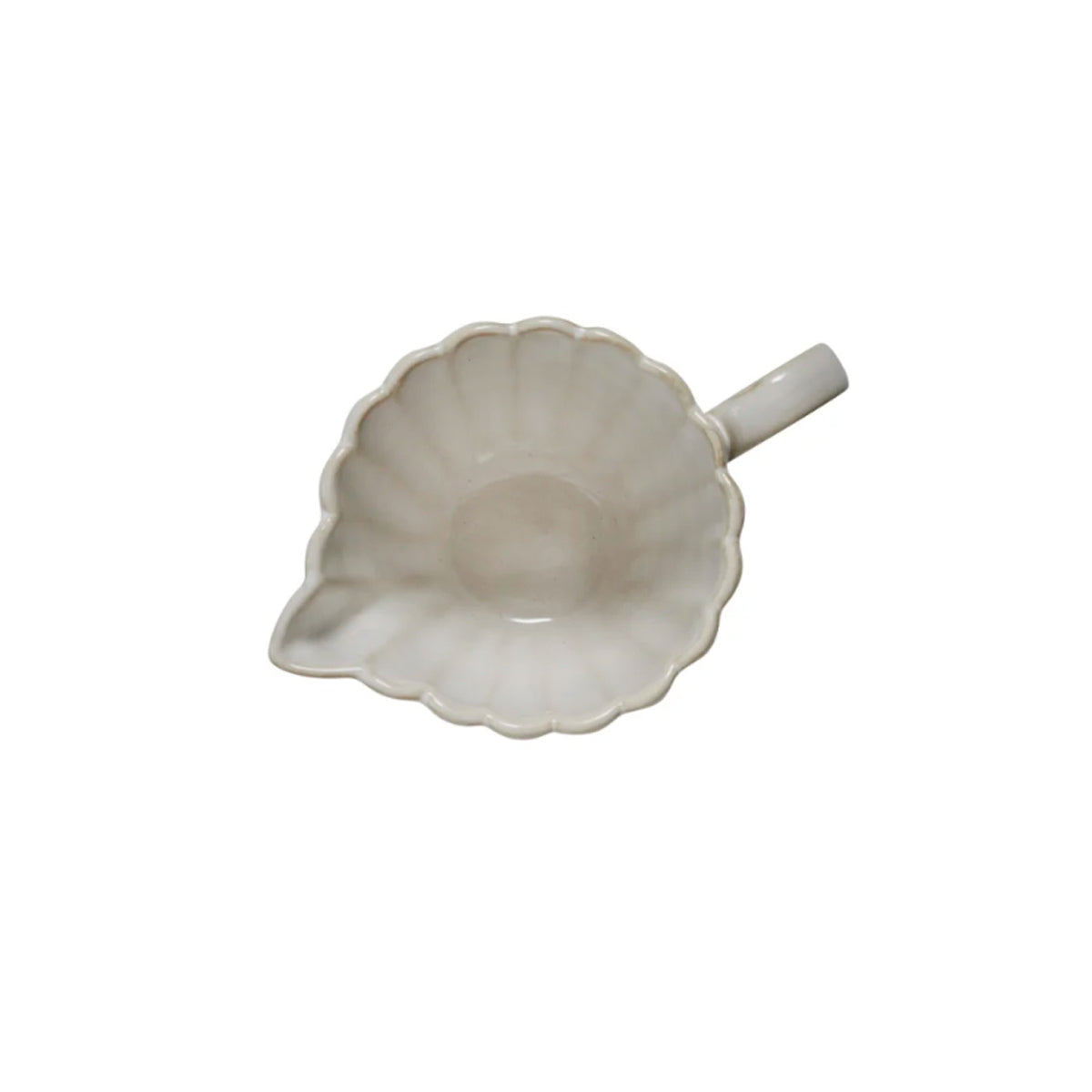 White Camille porcelain sugar bowl with scalloped design on white background - Viewed from above