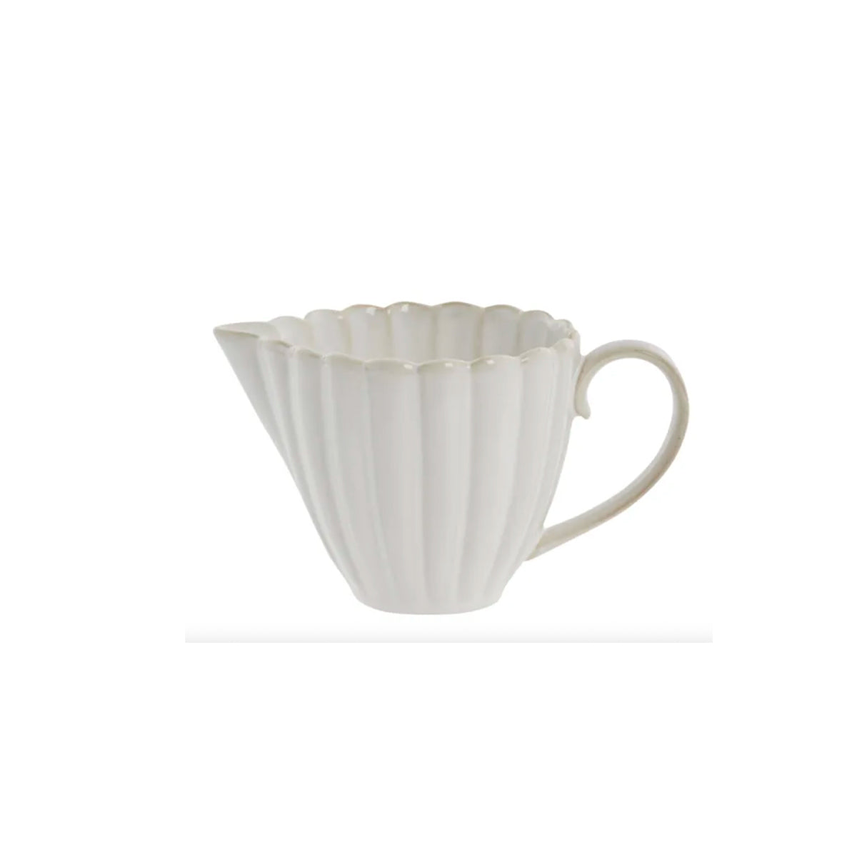 White Camille porcelain sugar bowl with scalloped design on white background