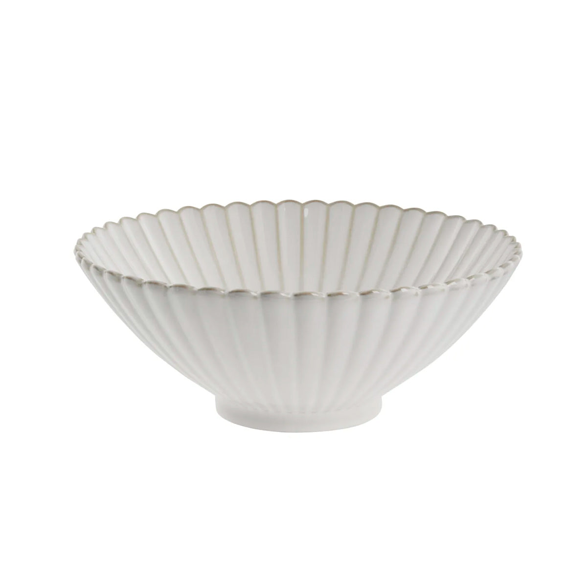 White Camille porcelain large bowl with scalloped design on white background