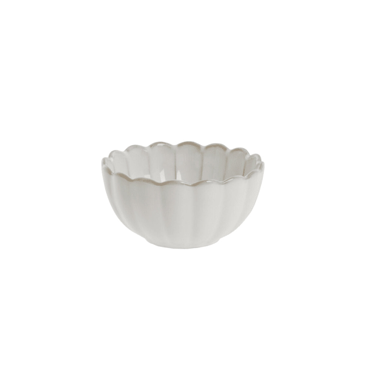 White Camille porcelain small bowl with a scalloped design on a white background